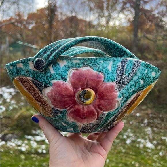 Vintage Bitossi Italian Fratelli Fanciullacci Floral Leaf Basket with Handles - Picture 3 of 16